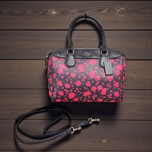 COACH Floral Flower Mini Bennet Satchel Coated Canvas F55466 -Dark Navy/Pink